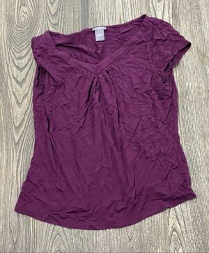 Ann Taylor Petites Womens Top V-Neck Pleated Front Pullover Purple Size LP